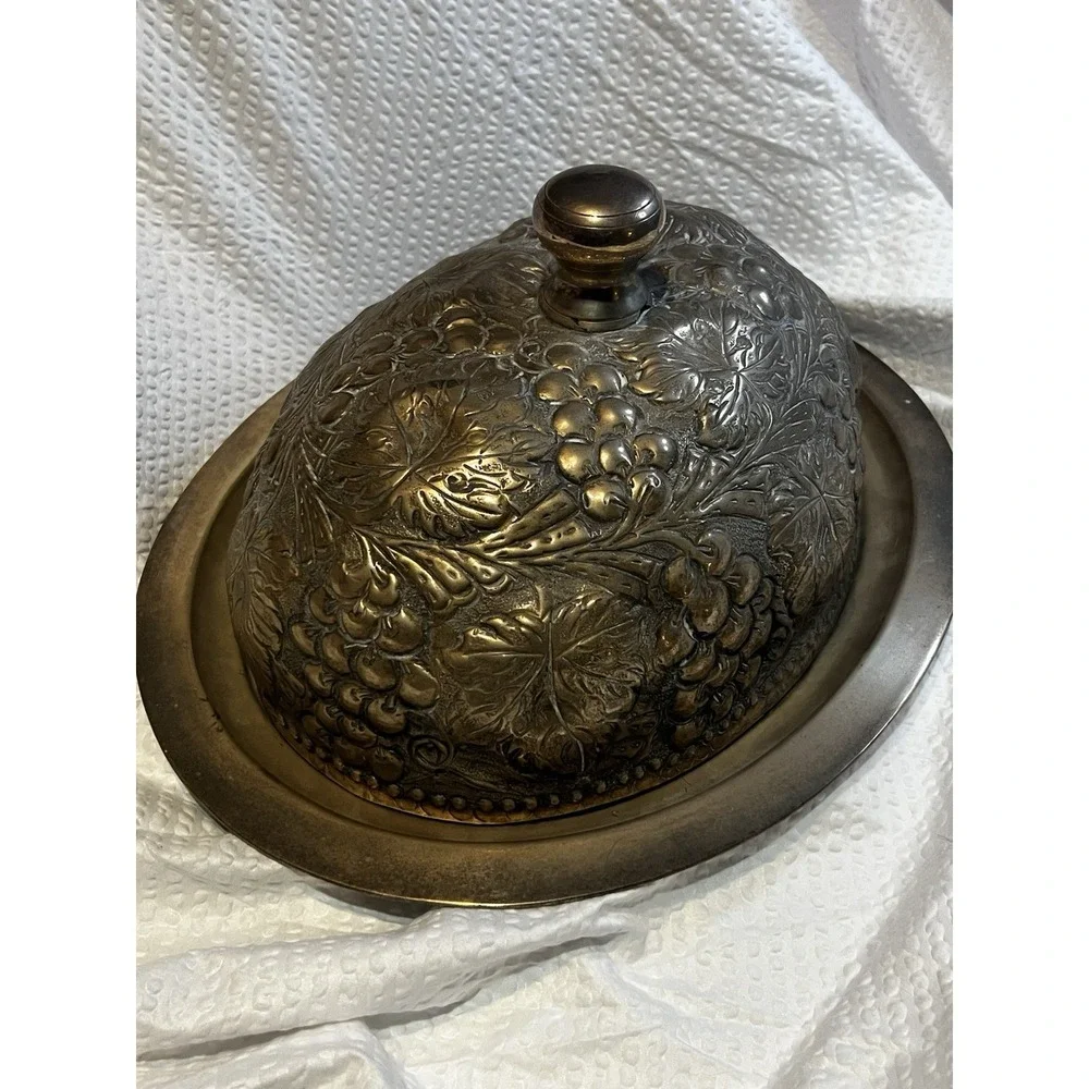 Art Nouveau Grape Leaf Meat‎ Dome Cover Silverplate Cloche – Rare Antique